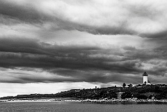 Storm Clouds Over Tarpaulin Cove Light in Massachusetts -BW